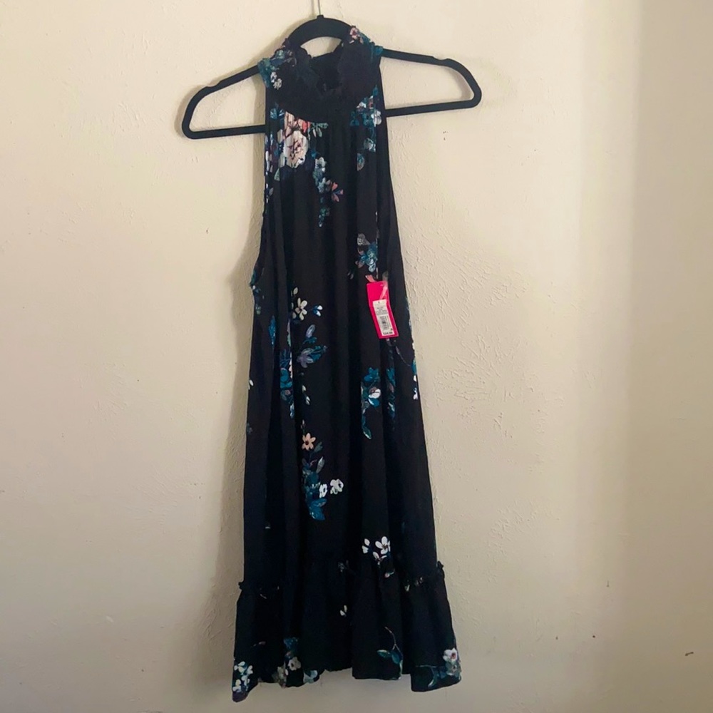 Xhilaration Juniors L Black/Floral High NeckDress NWT